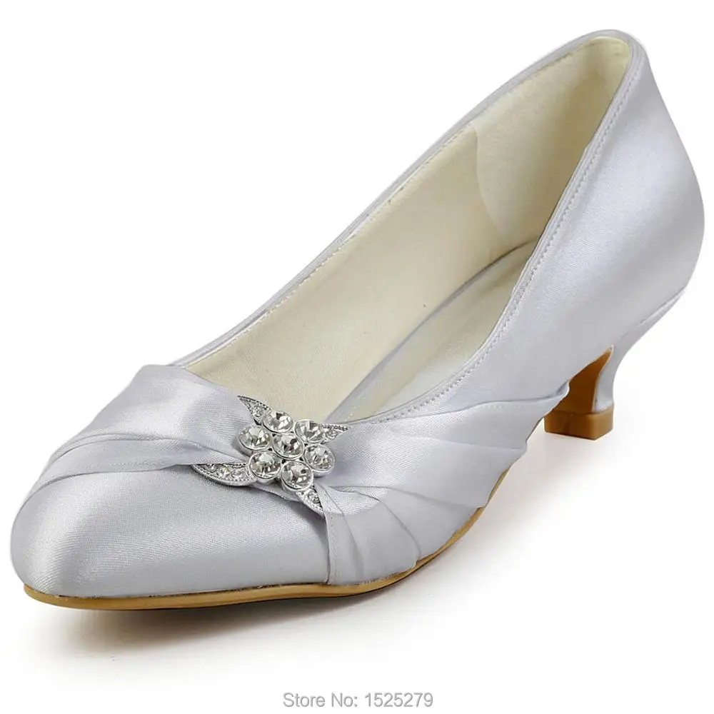 

EP2006L White Purple Bridal Party Low Heel Comfort Pumps Almond Toe Mary Jane Satin Rhinestones Woman Wedding Bride Shoes