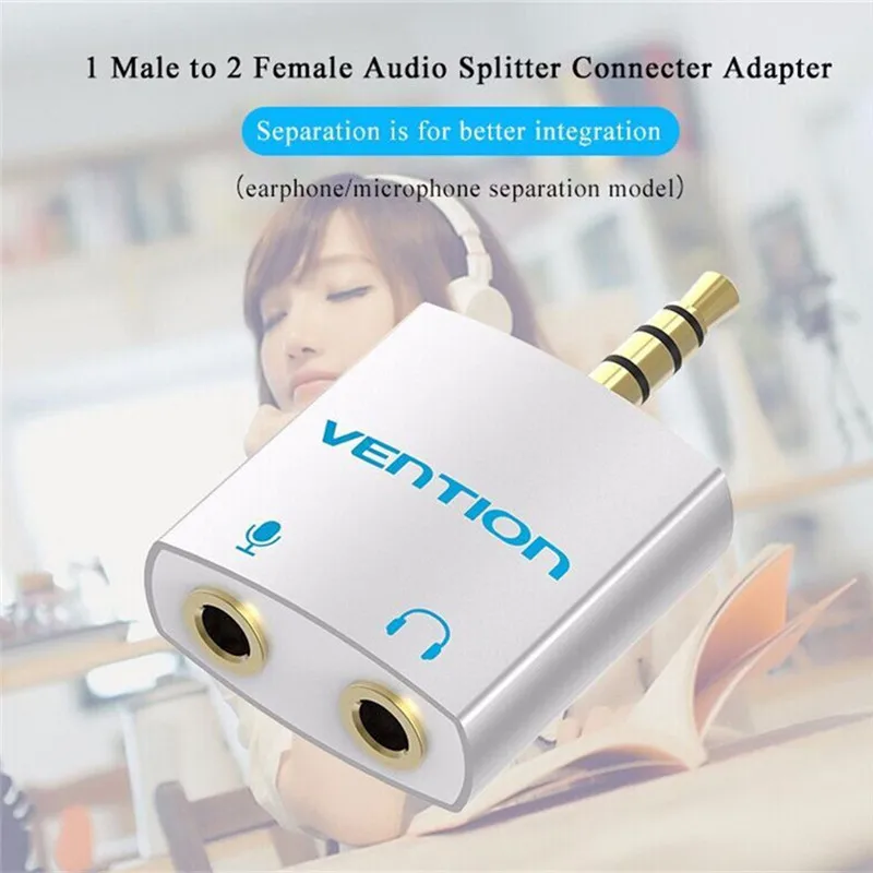

VENTION One-to-two Headphone Adapter Headset Microphone Combo Converter Splitter for Laptop 3.5mm Audio Splitter