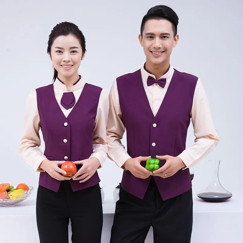 Hotel Front Desk Cashier Vest Uniform Restaurant Bar Catering Cafe Work Wear Uniforms Female Long Sleeve Waiter Overalls H2402 photo