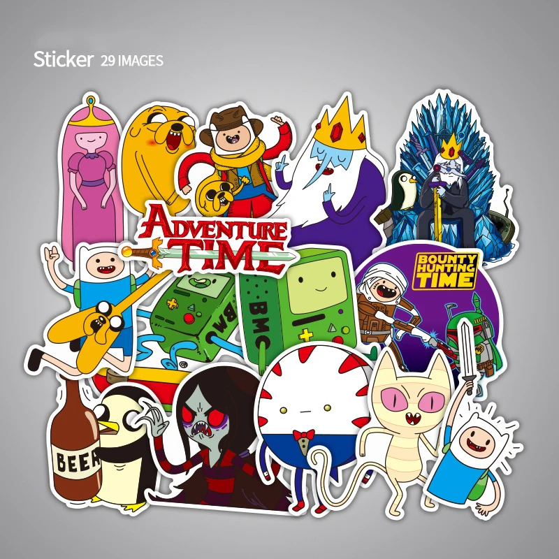 29pcs Pack Adventure Time Cartoon Waterproof Stickers PVC For Luggage Wall Car Laptop Bicycle Motorcycle Laptop