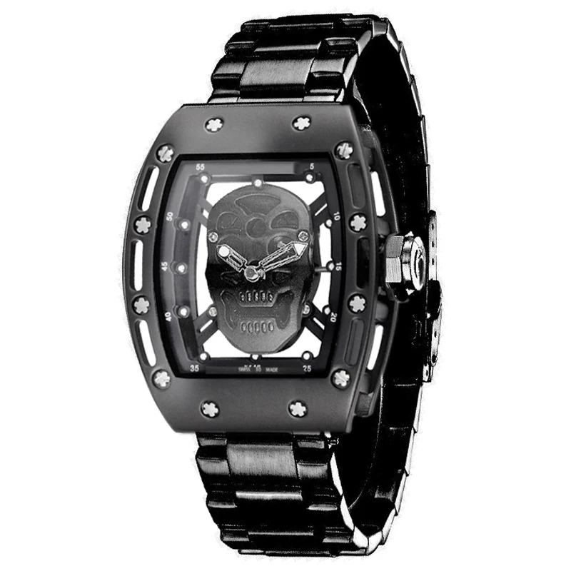 2017 new brand Pirate Skull Watches Men Richard Style Quartz Military Steel Wrist Watch Men Sports
