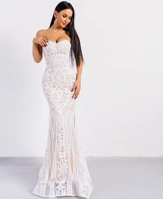 

Sequined Long Dress Top Quality Sexy Strapless Sexy Night CLub Fashion Evening Party Dress Summer