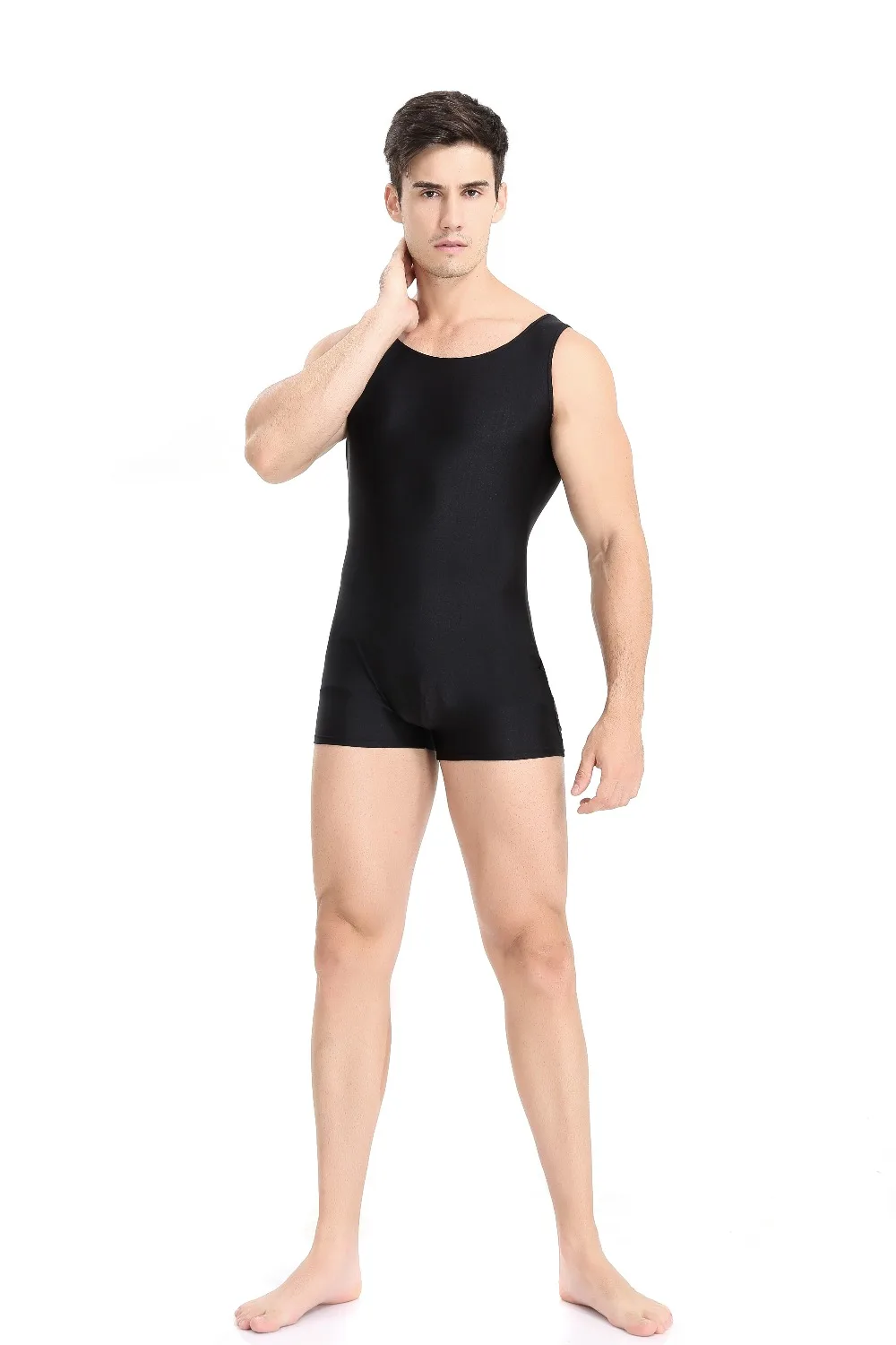 Adult Men bodysuit Solid High Elastic Jumpsuit Ballet Dance stage costumes Bodybuilding Body