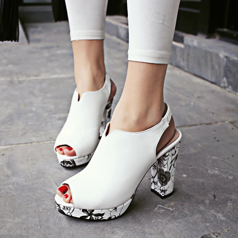 

KEBEIORITY Big Size Women Pumps Shoes Black Red White Chunky High Heels Party Wedding Prom Shoes Peep Toe Women Footwear