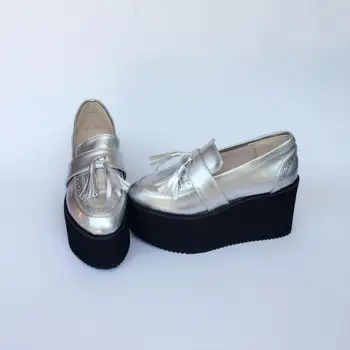 

Princess sweet lolita shoes Summer and spring fashion casual silver tassel round head high heel muffin shoes women an7567