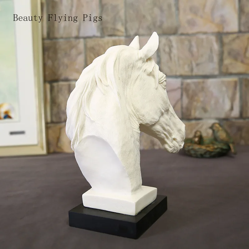  1pcs ins home bedroom living room sculpture white horse head decoration ornaments sandstone resin c - 33043782024