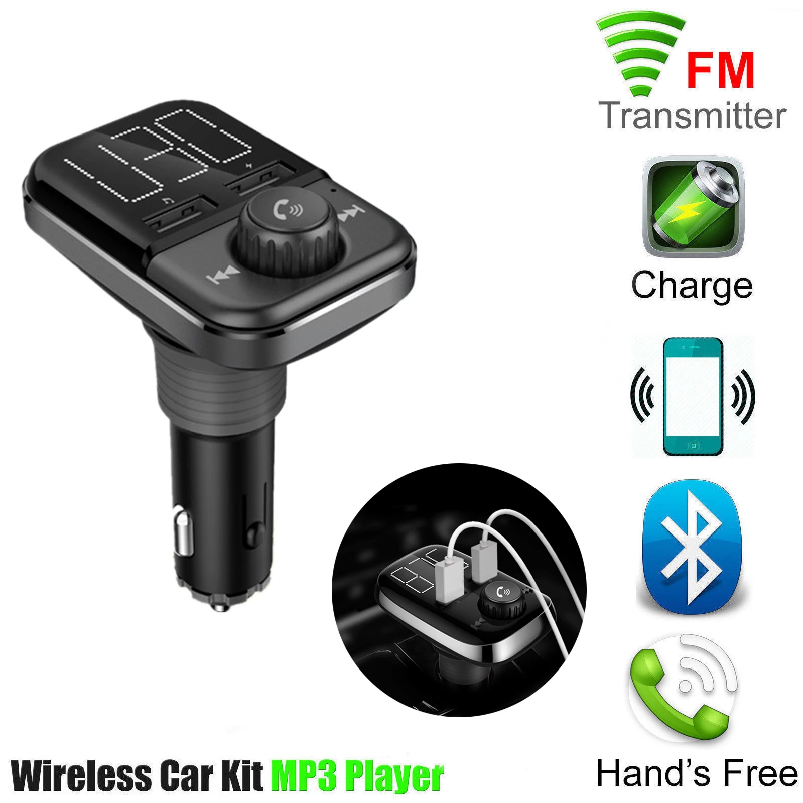 

Car MP3 Players BT72 FM Transmitter Bluetooth Car Kit Support Flash Drive TF Card With Dual USB Car Charger FM Modulator