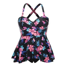 Большой размер принт геометрические узоры размера плюс купальник контроль животика купальный костюм для женщин большой пляж мягкий плавательный женский m20