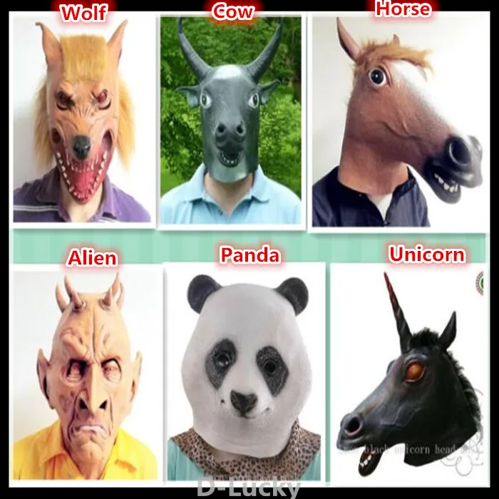 New Creepy Horse Mask Party Cosplay Theater Prop Novelty Latex Animal Wolf/Cow/Unicorn/Giraffe/Eagle/Panda Alien | Дом и сад
