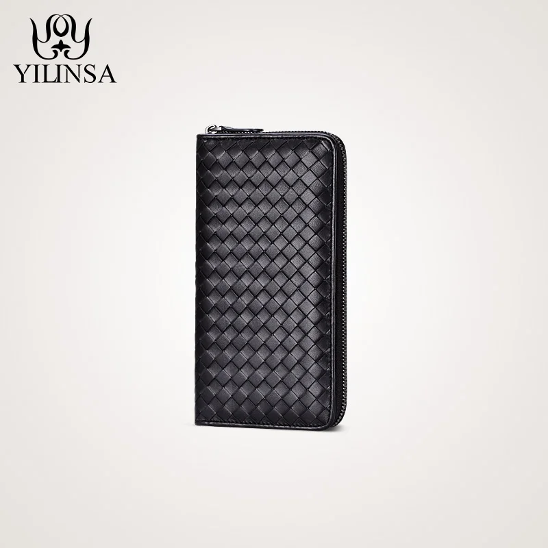  2020 New Leather Men's Wallet Long Woven Leather Bag Luxury Brand Clutch Simple Fashionable Lady Wa