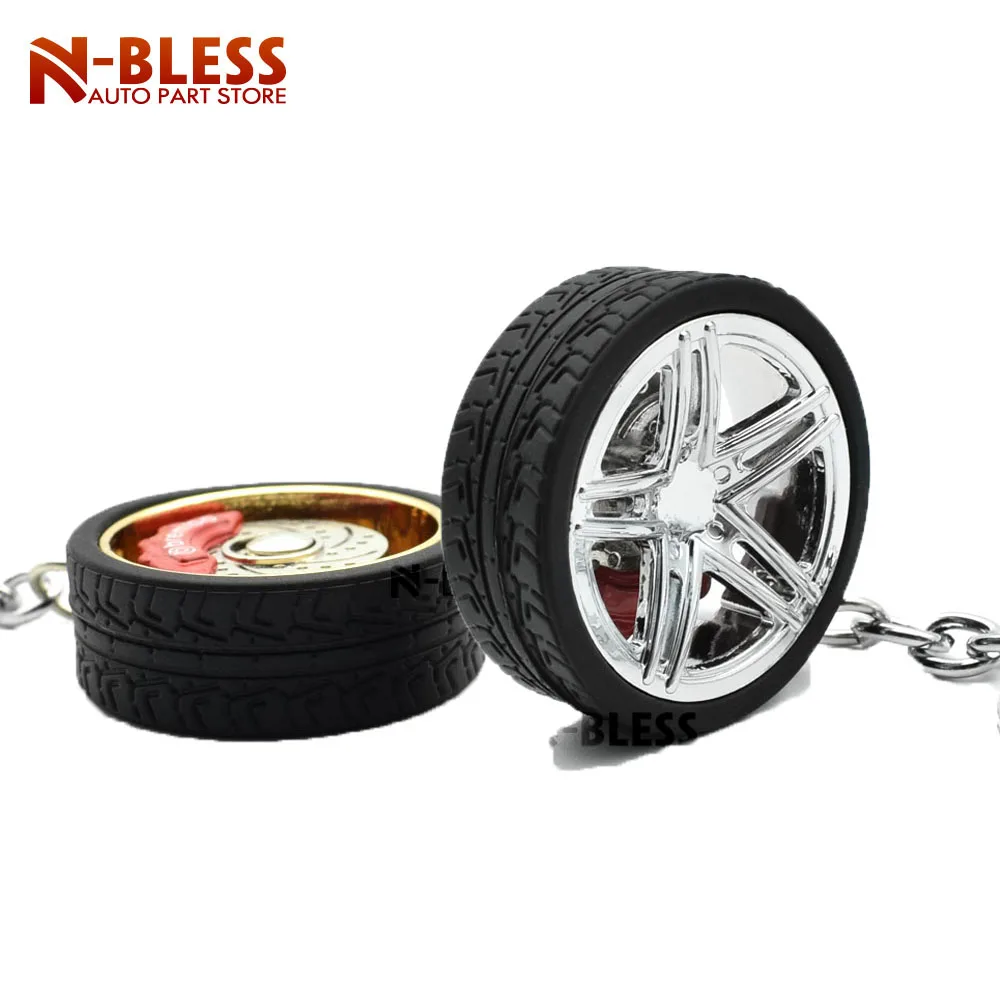 

1pc Alloy Car wheel Turbo keychain key ring metal with Brake discs Racing Tire Keychain rubber -Black High Quality