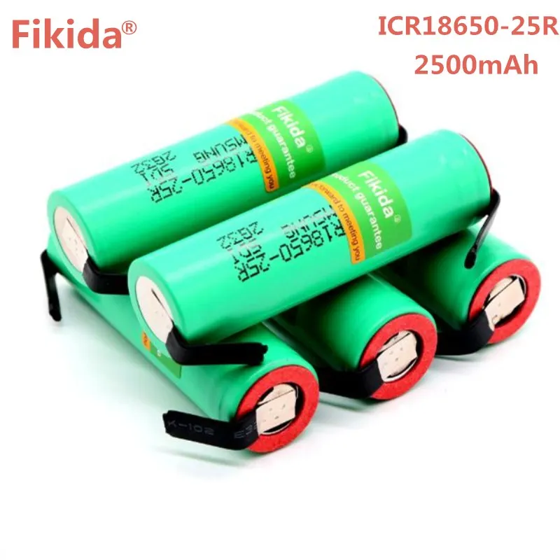 

Fikida 100% Original Brand 18650 2500mAh Rechargeable battery 3.6V INR18650 25R 20A discharge + DIY Nickel