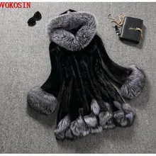 S-6XL, женское плотное длинное пальто из искусственного меха норки, зимнее теплое тонкое плюшевое пальто с открытой строчкой, женский кардиган с отделкой, капюшон, меховая шапка