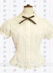 Дешевые Лолита с бантом Рубашка с короткими рукавами хлопковая блуза