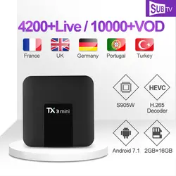 1 год SUB ТВ код IPTV TX3mini ТВ коробка арабский итальянский язык IP ТВ подписка 4 к FULL HD Android 7,1 коробка португальский Турция Канада IP ТВ