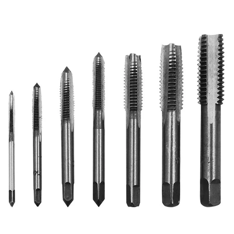 

7pcs/Set HSS M3/4/5/6/8/10/12 Machine Spiral Point Straight Fluted Screw Square Handle Straight Groove Tap Plug Hand Tap Drill