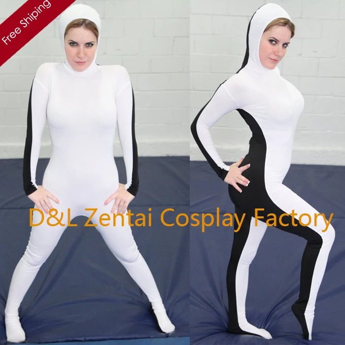 Free Shipping DHL Adult One Piece Half Black & White Lycra Jumpsuit