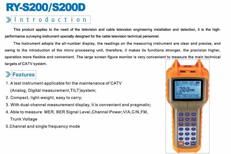 Ruiyan RY S200D Digital TV Signal Level Meter CATV Cable Testing 5 870MHZ  MER BER|tv turns|tv diskcable tv italy - AliExpress