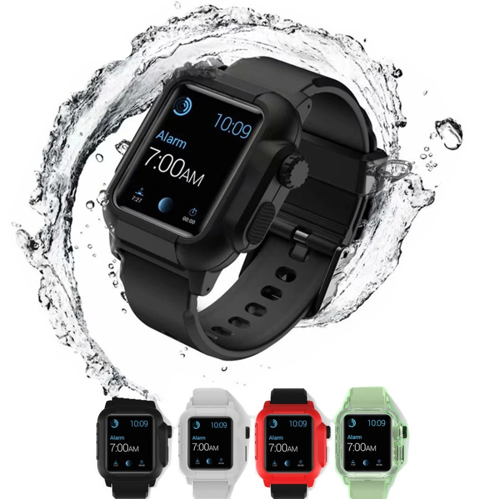 

Sport Dive Waterproof Soft Cover for Apple Watch Case Series 4 3 2 with Silicone Band 44mm 40mm Resistant Strap Shockproof Frame