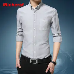 IRicheraf мужские рубашки для мальчиков 2019 плюс размеры M-5XL с длинным рукавом Однотонная белая рубашка Ropa De Hombre Smart повседневное серый розовы