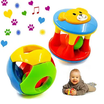 2pcs Baby Newborn Little Loud Jingle Rattle Rolling Ball Ring Bell Grasp Toy