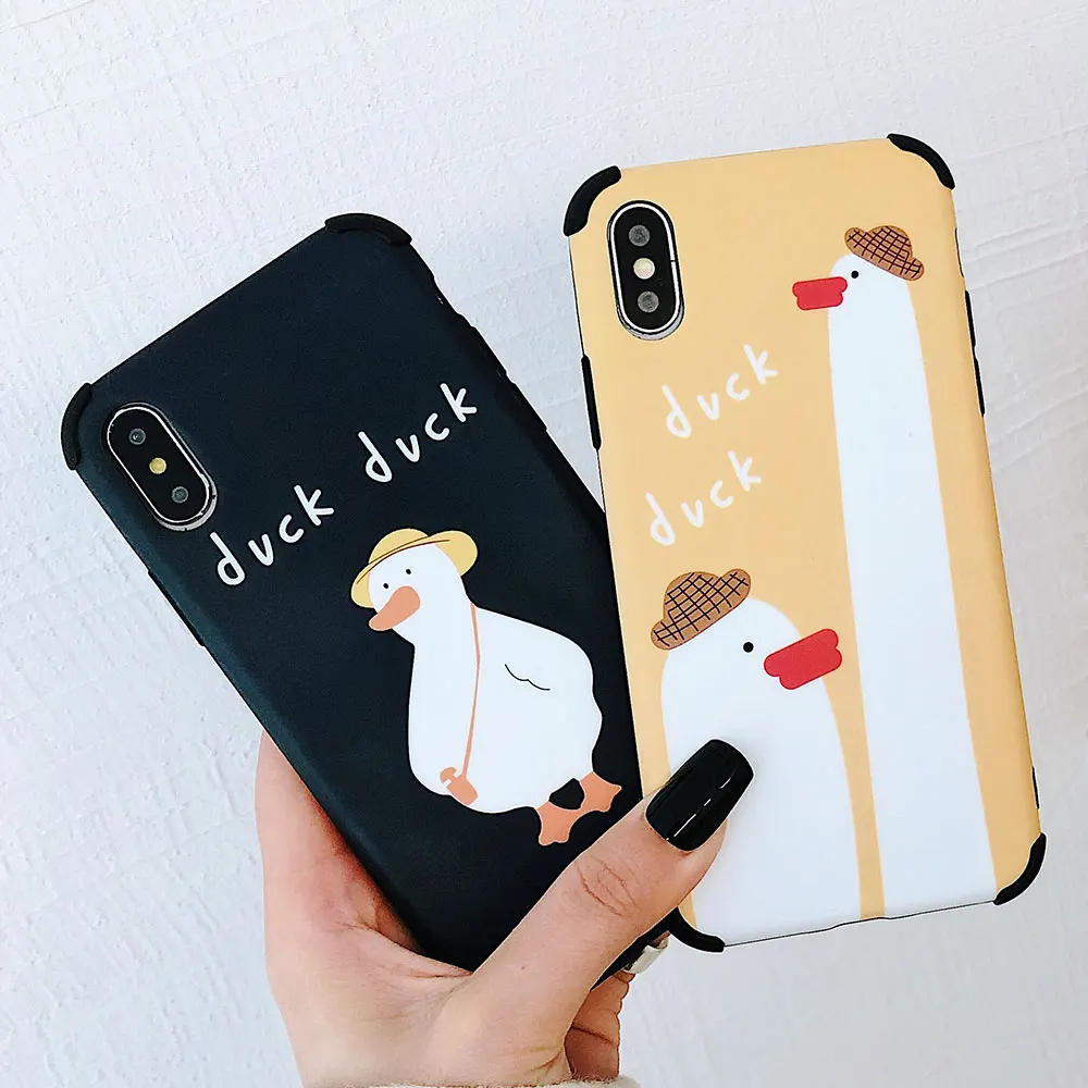 

RAXFLY Cute Duck Shockproof Case For iPhone XR X XS Max IMD Soft TPU Cases For iPhone 7 8 6 6S Plus Funny Animals Back Cover