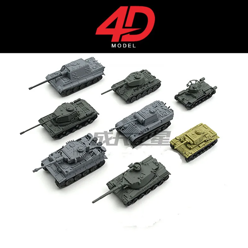 

4D New Arrival 8pcs/lot 1:144 World War II Tanks Plastic Assembly Model Tanks Toy Sand Table Model World of Tanks Collection
