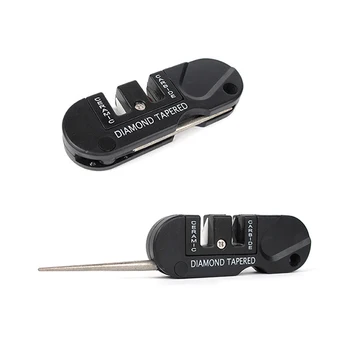 

Easy Carry Three Stages Ceramic Carbide Diamond Knife Sharpener Pocket Outdoor EDC Tool Fish Hook Professional Sharpening Stone