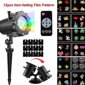 

12 Film Cards Pattern Projector Christmas Lights Outdoor Laser Fairy Light Projection Projector New Year Decoration For Home