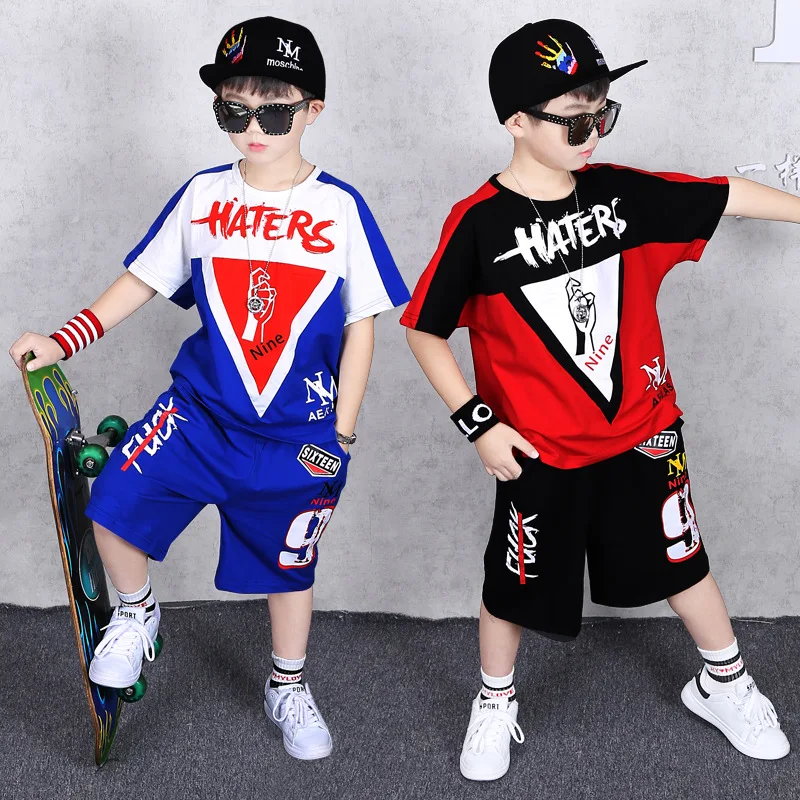 

Boy short sleeve suit summer new children's sportswear cotton plus fertilizer in the size of a handsome boy two-piece