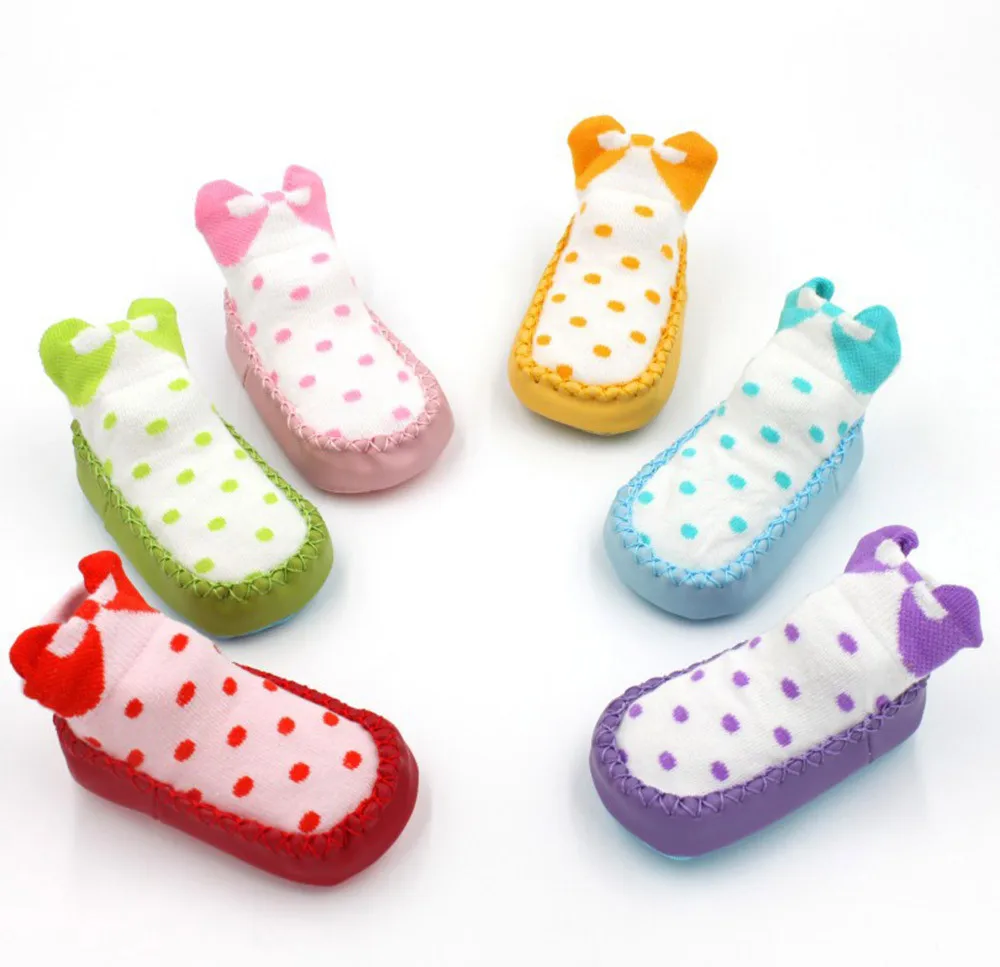 Toddler Baby Girl Boy Shoes First Walker Bow Dot Newborn Baby Girls Boys Anti-Slip Socks Slipper Shoes Boots