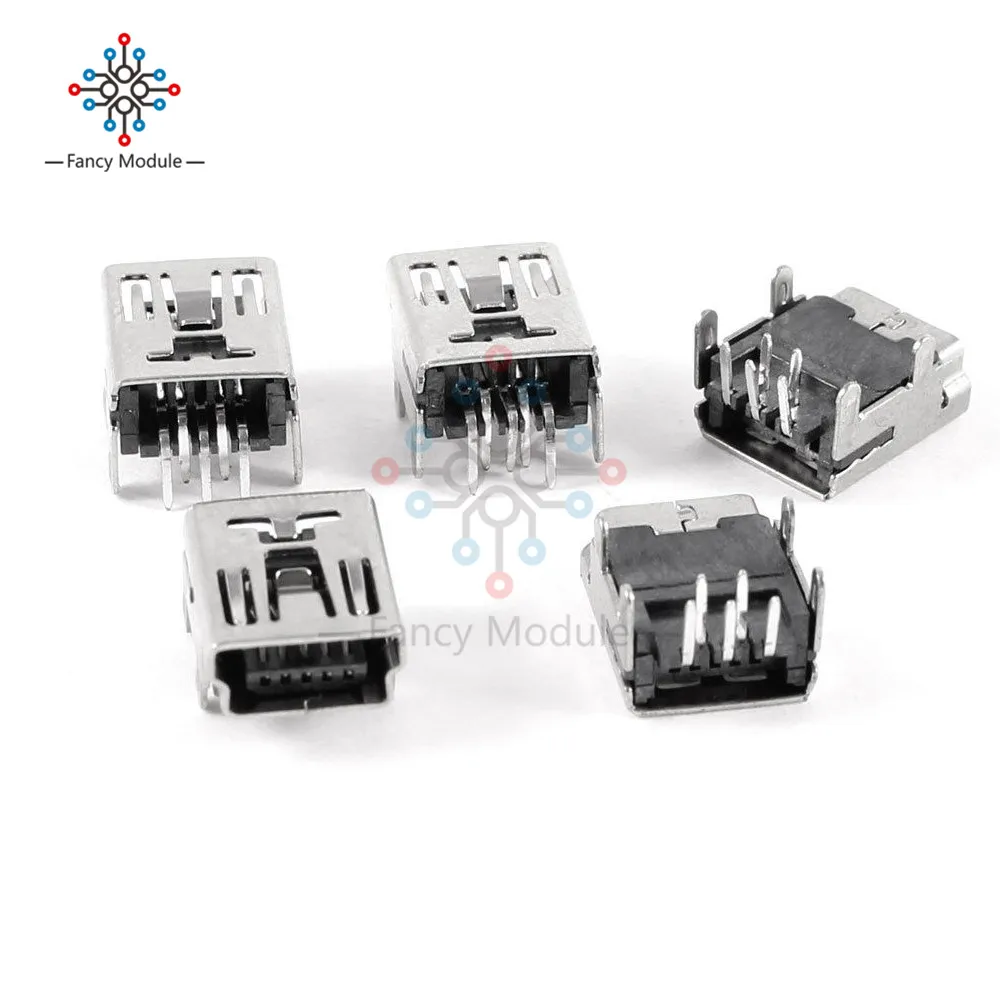 

20Pcs Mini USB Type B 5-Pin Female Socket Right Angle DIP Jack Connector