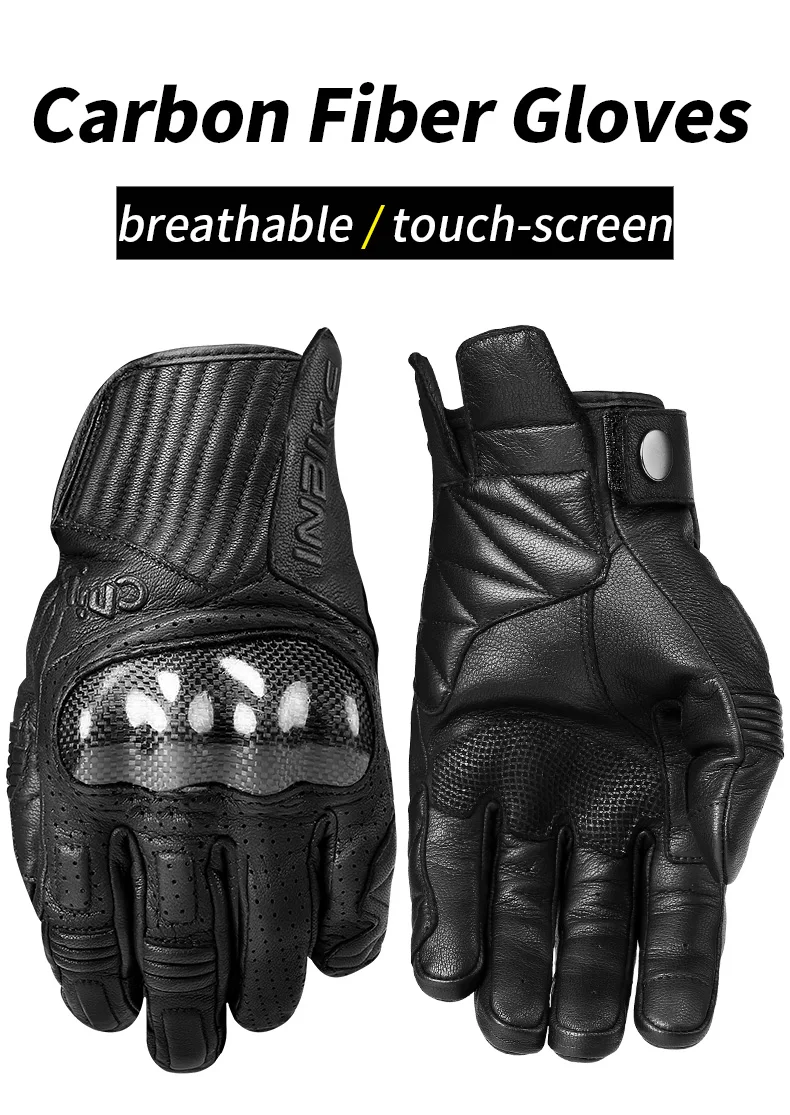 INBIKE Carbon Fiber Motorcycle Gloves Protective Gear Motorbike Gloves Full Finger Cycling Breathable Goatskin Men Motor Gloves