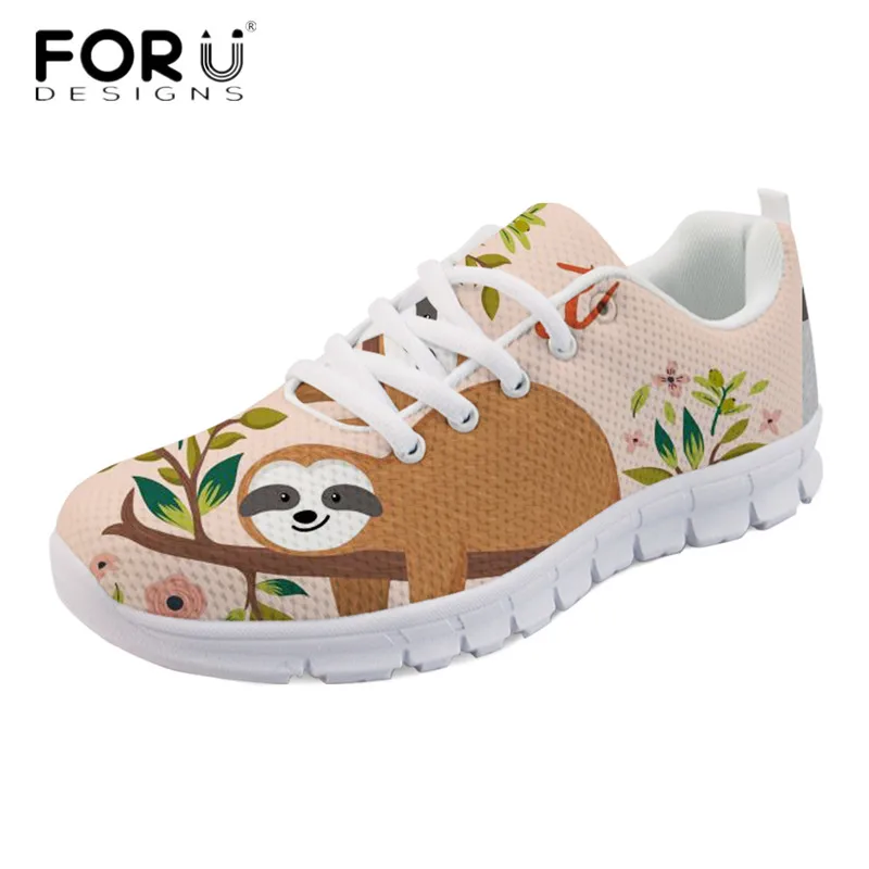 

FORUDESIGNS 2019 Stylish Women Casual Flats Cute Animal Sloth Print Breathable Mesh Sneakers for Girls Summer Walking Flat Shoes