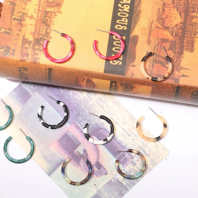 

New Fashion Colors Women Earrings Acetate C-type Hoop Earrings Female Vintage Ear Drop Gift Jewelry Round Brincos Statement