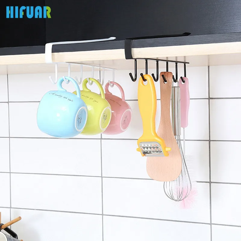 

HIFUAR Wall-mounted Cup Holder Necktie Rack 6 Hooks Multifunction Kitchen Tools Kitchen Utensil Tool Hook For Cookware