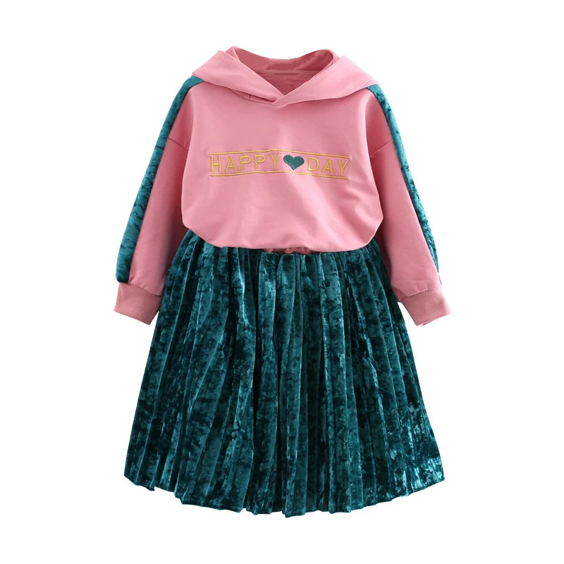 

cute rabbit velvet toddler outfits halloween clothes for children 2-8 yrs baby girls 2 pcs sets spring summer hoodies+skirt 2019