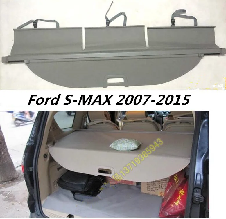 

JINGHANG Car Rear Trunk Security Shield Cargo Cover For Ford S-MAX 2007-2015 High Qualit Auto Accessories (Black, beige)