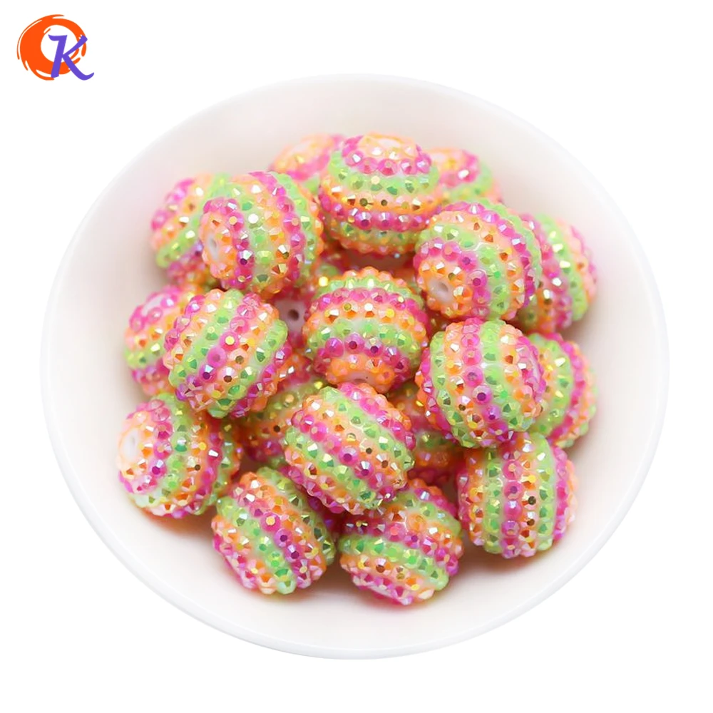

R112 Cordial Design 20MM 100Pcs/Lot Orange Pink Green Chunky Stripe Resin Rhinestone Beads For Colorful Necklace Jewelry