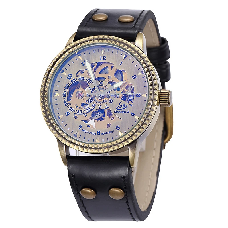 SHENHUA montre homme автоматические бронзовые часы винтажные мужские механические из