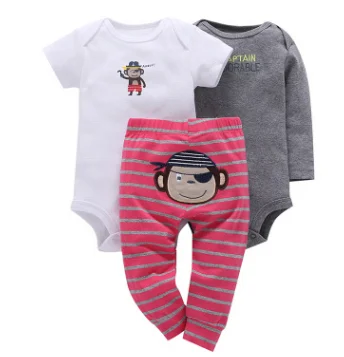 Комплект одежды из 3 предметов для новорожденных, малышей, маленьких мальчиков и девочек, боди в полоску с длинными рукавами и цветочным рисунком+ комбинезон с короткими рукавами+ штаны - Цвет: 6