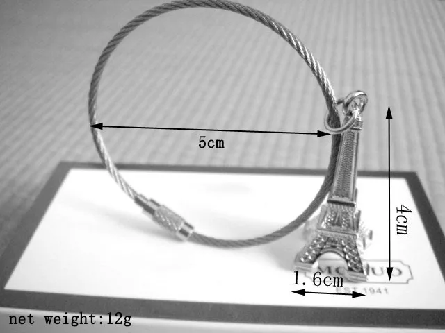3D брелок Эйфелева башня для женщин ключей из стальной веревки подвеска