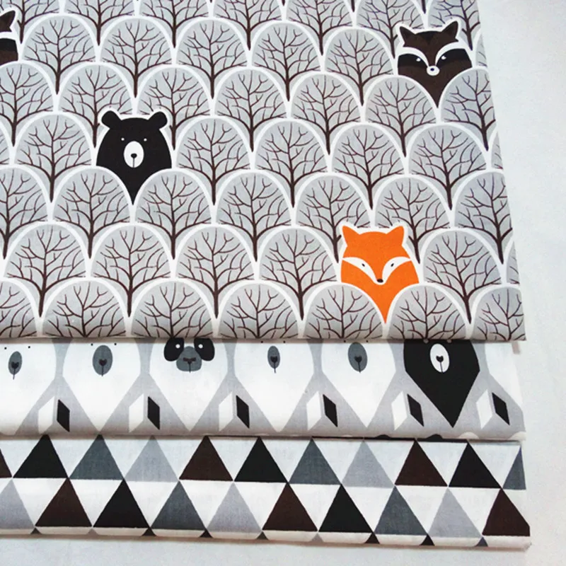 

New Cotton Fabric For Diy Patchwork Sewing Baby Home Textile Quilting Tilda Tissus Crafts Grey Trees Fox Bear Panda Tri angle