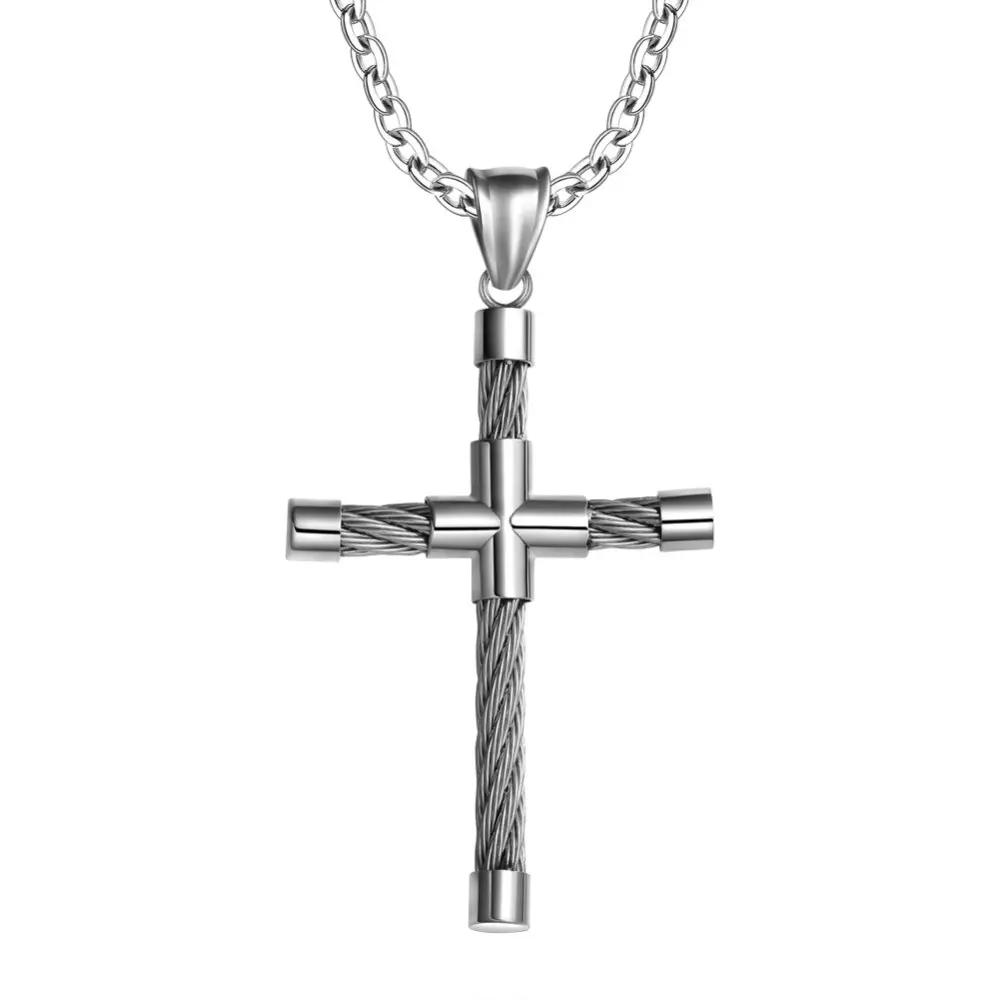 Buy Fashion Male Cross Pendant Twisted Wire Silver