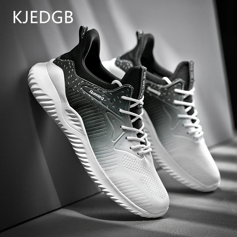 

KJEDGB Hot New Fashion Men Casual Shoes Light Soft Sneakers Breathable Flats Men Shoes Black Adult Male Tennis