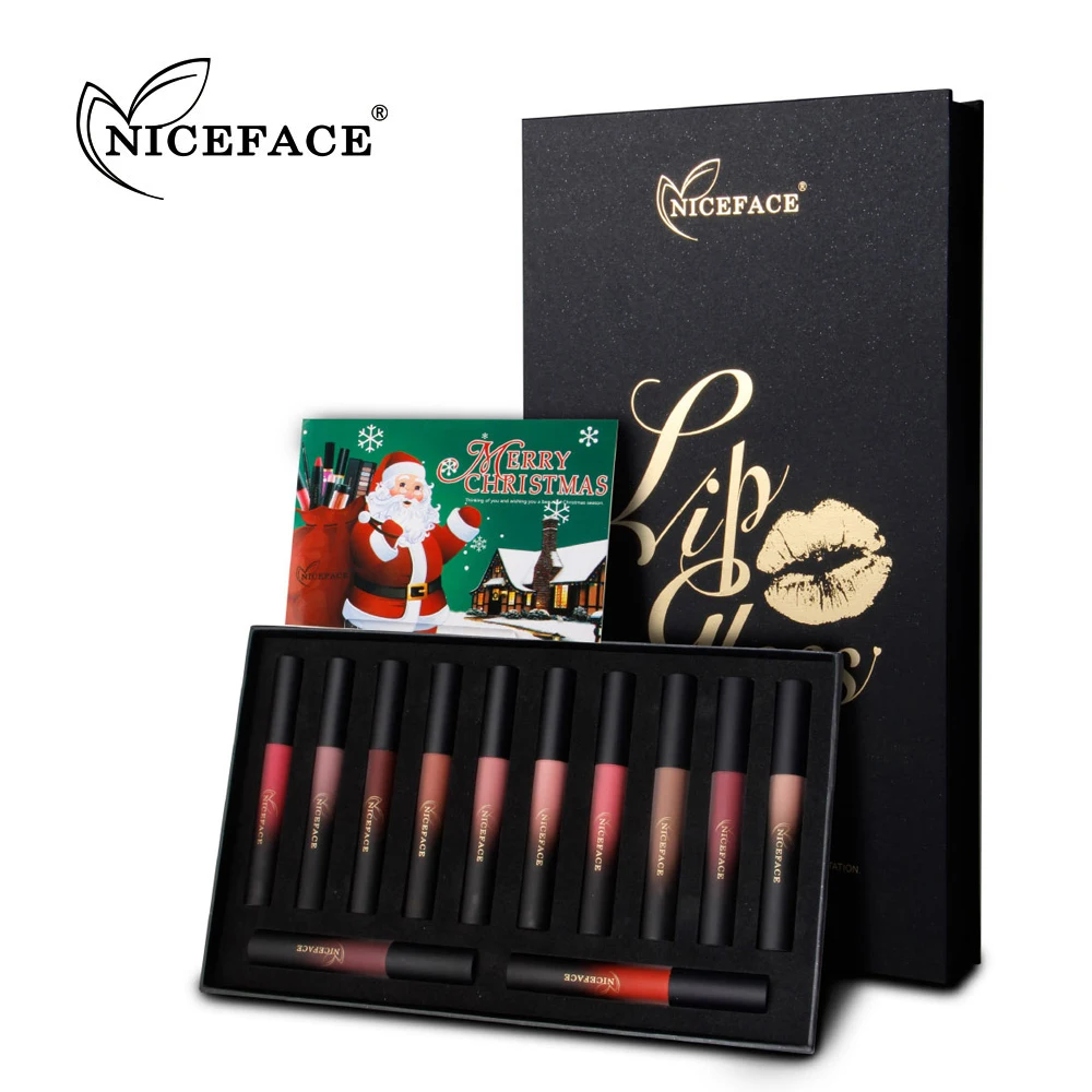 NICEFACE (Christmas Gift) Lipgloss Makeup Set 12 color matte gradient nonstick cup Lip Gloss Liquid Lipstick Long Lasting (6)