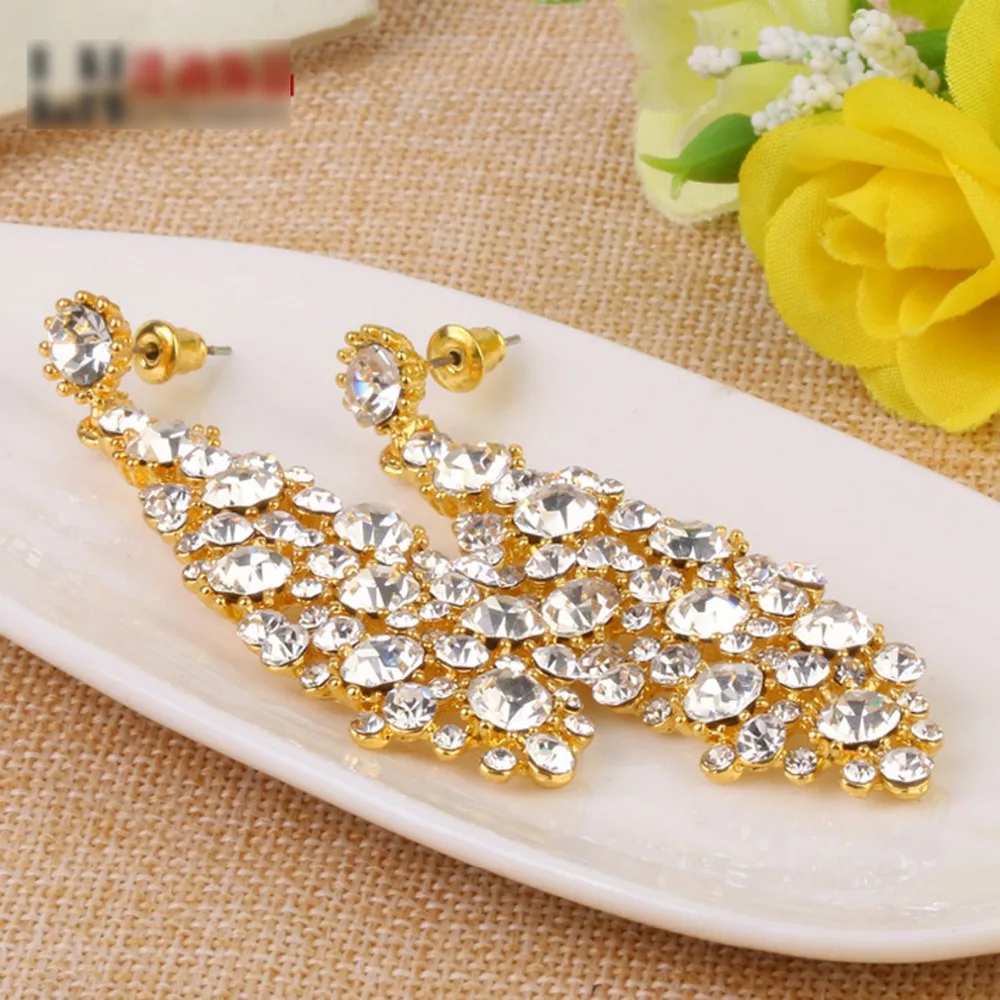 Shining Clear ear drop Wedding Earrings for Brides Women Gold Long Drop Brinco 2017 Bridesmaid Jewelry Party Accessories - Image 5