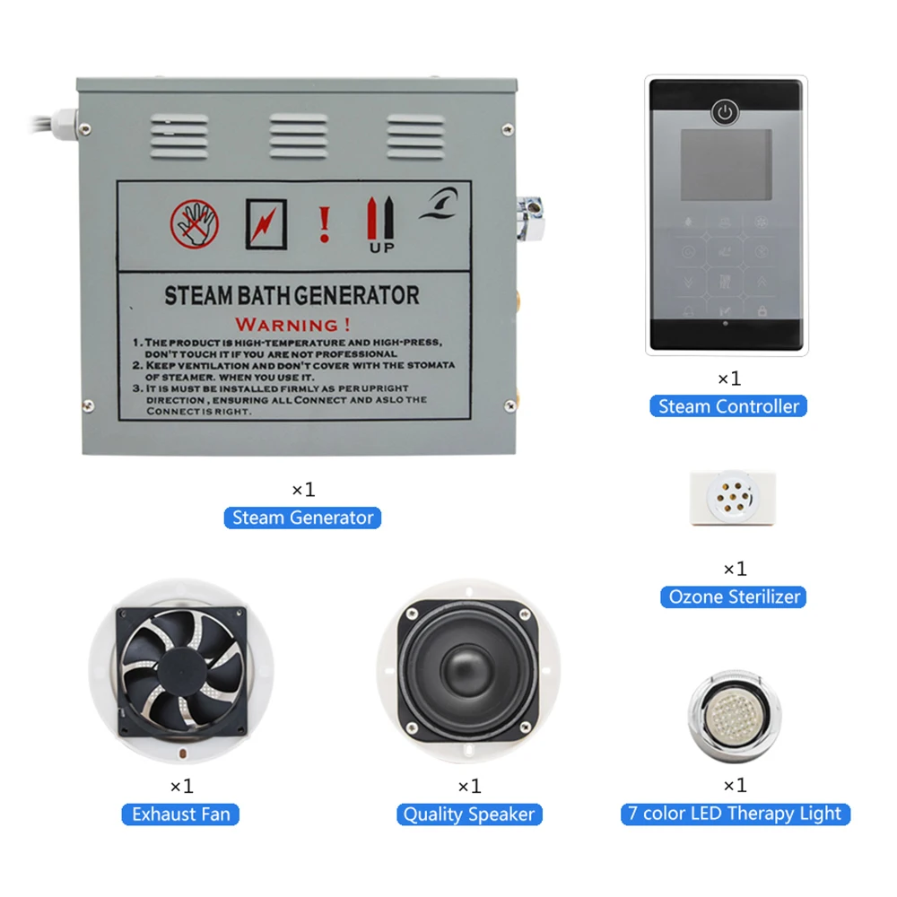 4.5KW Bluetooth Steam Bath Sauna Generator With Shower Spa Accessories Brass Safety Valve Auto Drain Steamer FM radio Controller 6