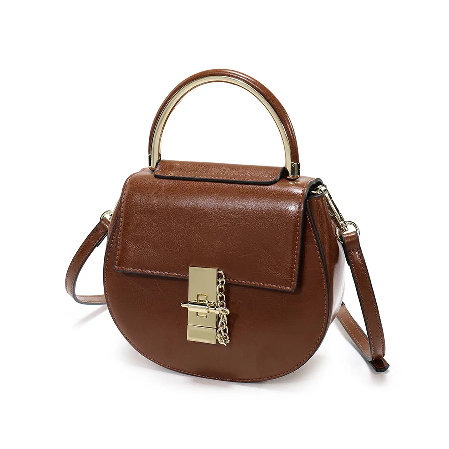 Новая модная элегантная сумка на плечо Женская Роскошная брендовая известная дизайнерская сумка из натуральной кожи простая масляная Вощеная однотонная маленькая сумочка