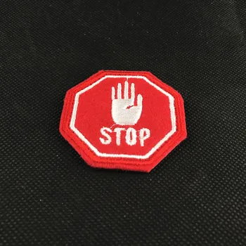 

10pcs Embroidery Stop Symbol Patch Hook Stop Sign Badge Felt Hand Brassard Armband Red Color 5*5cm